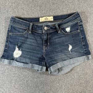 Hollister Midi Shorts Women's W28 Distressed Denim Cuffed 4" Inseam Blue Jean